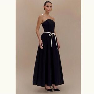 Meshki Black Strapless Midi Dress with Interchangeable Waist Tie